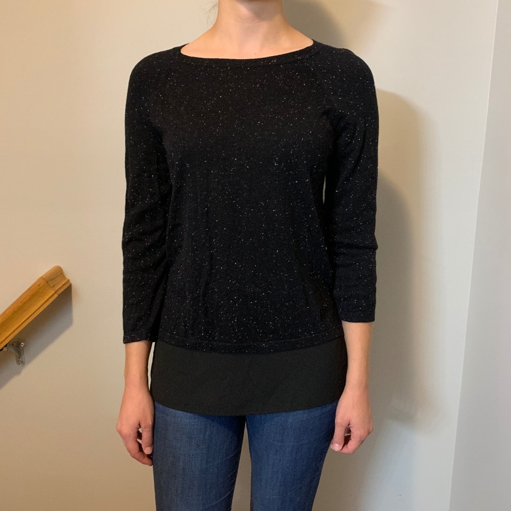 Black lightweight sweater with sheer underlay
